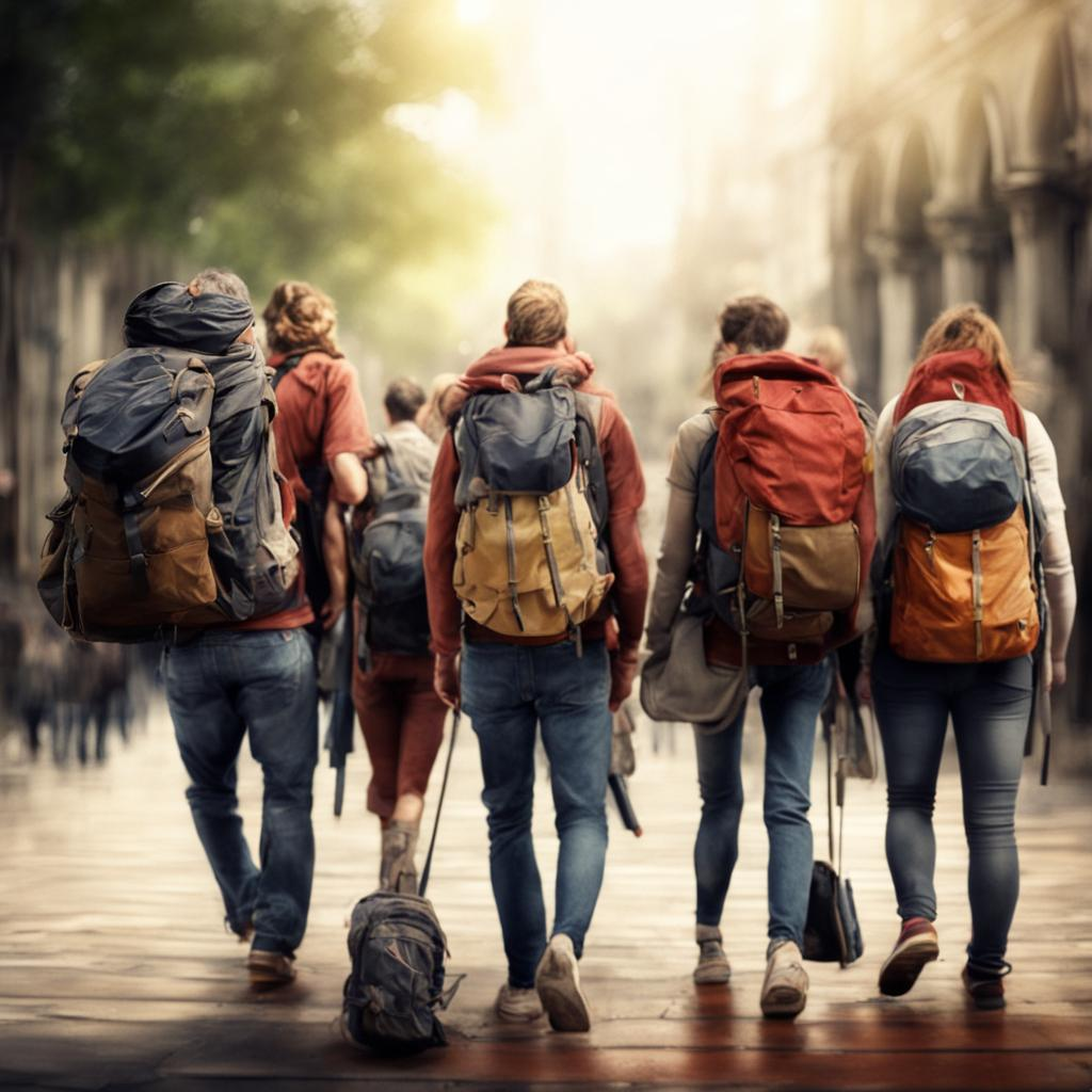 Группа туристов с рюкзаками, фото